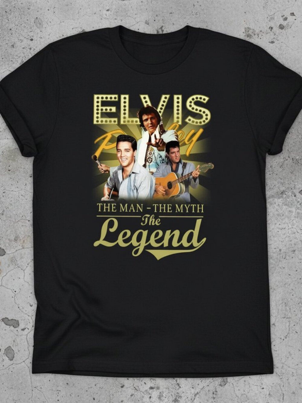 Elvis Presley Graphic T-Shirt Vintage Rock and Roll Legend Tee Unisex Black Shir